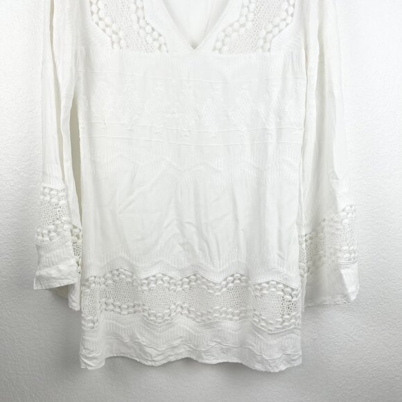 LA BLANCA White Embroidered and Lace V-Neck Swim Cover Up Tunic, Size XS - Picture 6 of 8